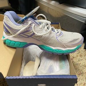 Asics White and Purple Athletic Shoes with Cushioned Midsole